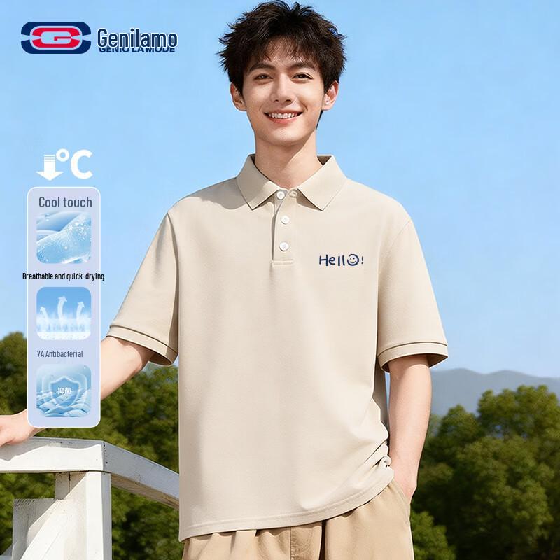 GENIOLAMODE Men s Letter Print Loose Fit Polo Shirt L