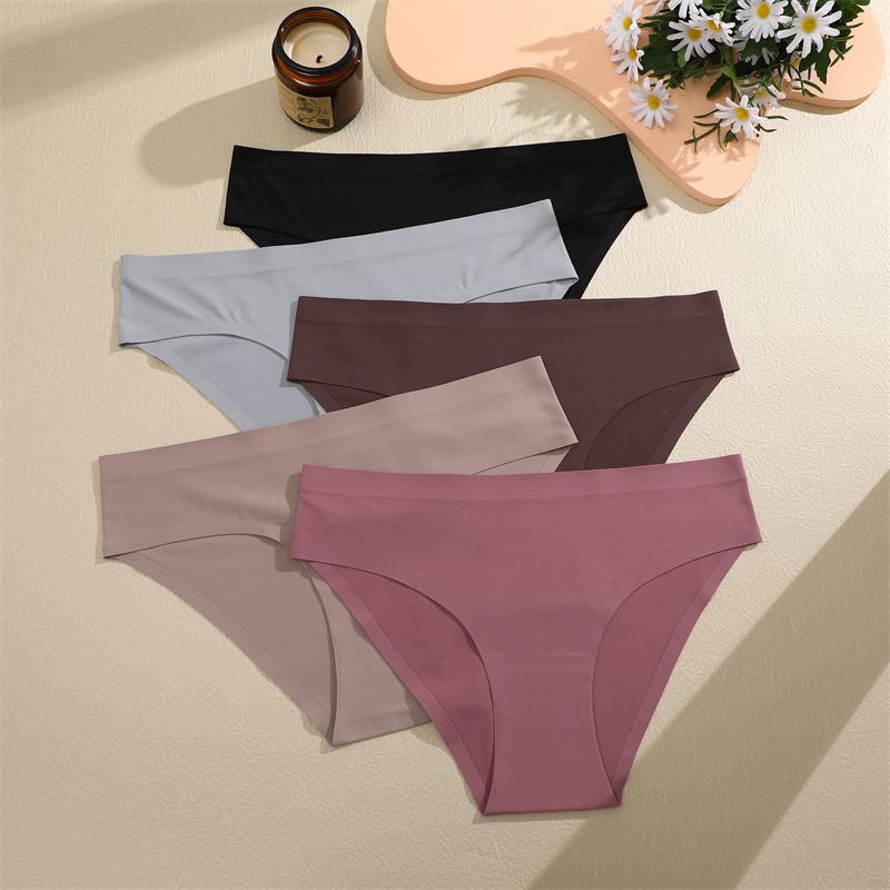 6PCS Women Seamless Panties Ice Silk Ultra Thin Briefs Female Soft Underwear Ladies Low Rise Sexy Lingerie High Elastic Panties
