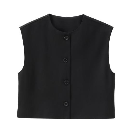 Damen Weste Einreihig Ärmellos Rundhals Einfarbig Leopardenmuster Knopf Pendeln Dating Lässig Kurz Typ Alltagskleidung Mantel