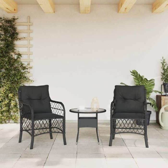 VidaXL Set of 2 Garden Chairs with Cushions, Patio Seats with Removable Cover, Outdoor Furniture for Terrace, Black 365153