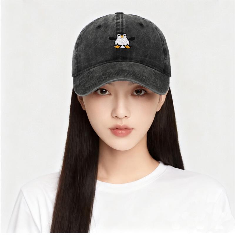 Vyšívaná tučňáčí baseballová čepice - Unisex Retro měkký kšilt Sluneční klobouk