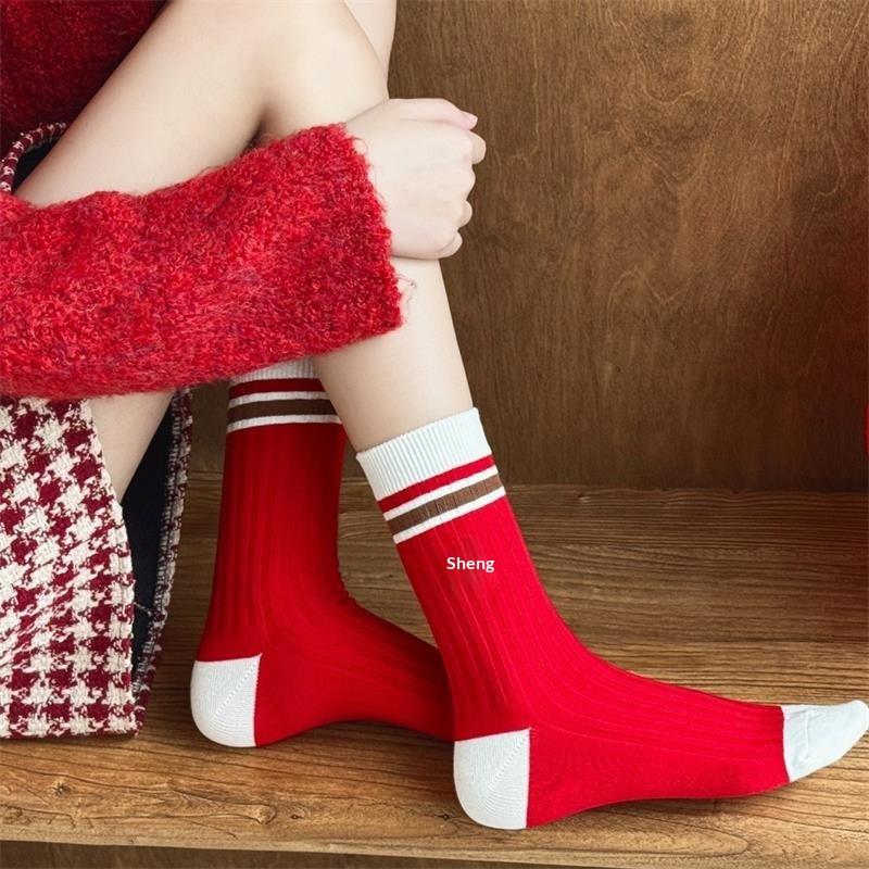 1/5 Pairs The Year Of The Horse Pony Red Socks Autumn Winter Warm Socks Unisex Mid-Calf Socks Festive Lucky  Year Socks Gifts