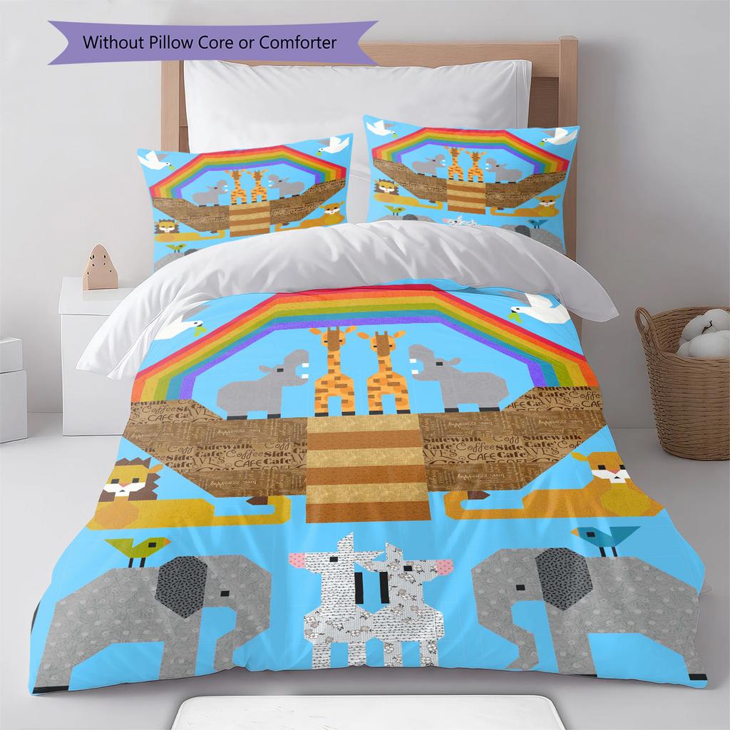 Cartoon Animals Pattern Bedding Quilt Set Quilt Cover Pillowcase Home Decoration Gift (1 * duvet cover + 2 * pillowcase, without core)