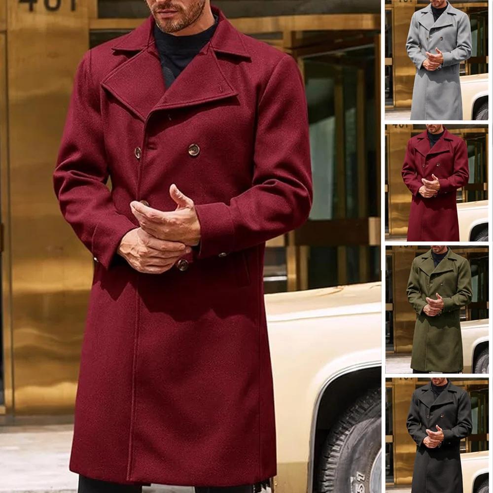 Men's Woolen Coat Long Lapel Double-Breasted Trench Men Winter Coat Casual Fashion Comfortable Windbreak