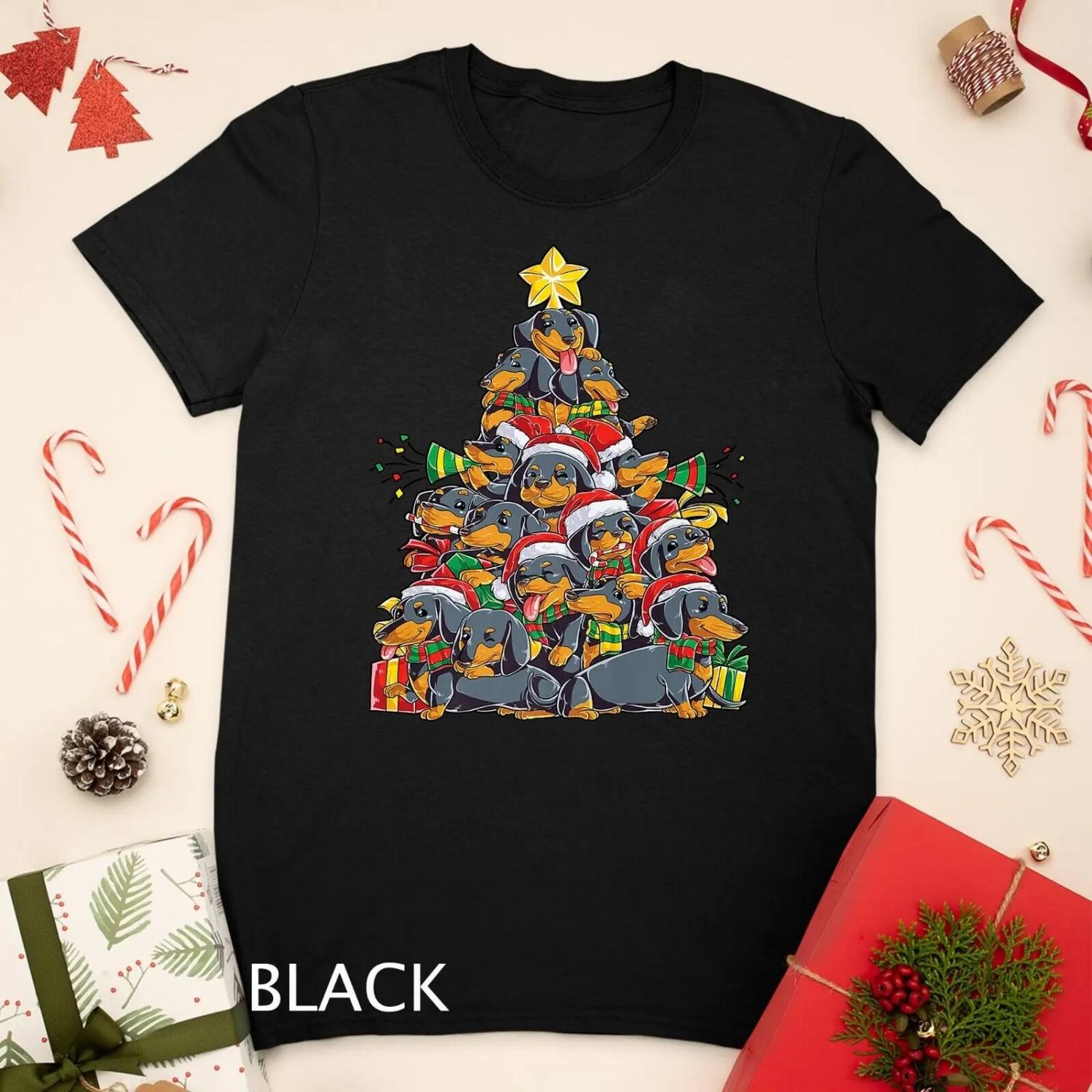 Dachshund Christmas Tree Dog Xmas Santa Boys Kids Girls T shirt S