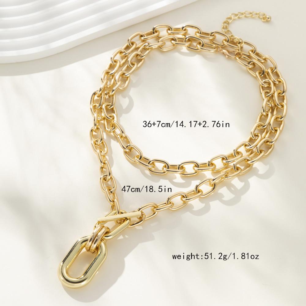 Personalized Aluminum Chain Multi-layer Necklace Amazon Geometric Metal Buckle Clavicle Necklace Women