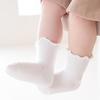1 Pair Baby Girls Scallop Top Socks Spring Autumn Mid-Calf Princess Socks Sweat-absorbent Cute Cotton Socks for Toddlers