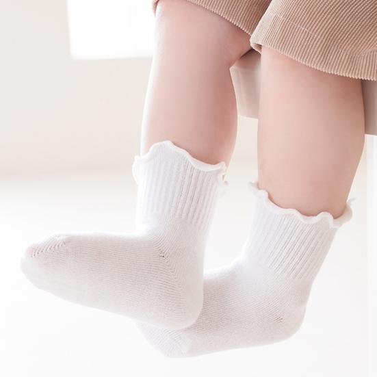 1 Pair Baby Girls Scallop Top Socks Spring Autumn Mid-Calf Princess Socks Sweat-absorbent Cute Cotton Socks for Toddlers