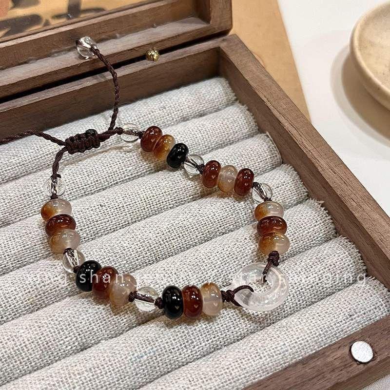 New Chinese Style Brown Peace Buckle Beaded Bracelet Delicate Luxury Hand Jewelry