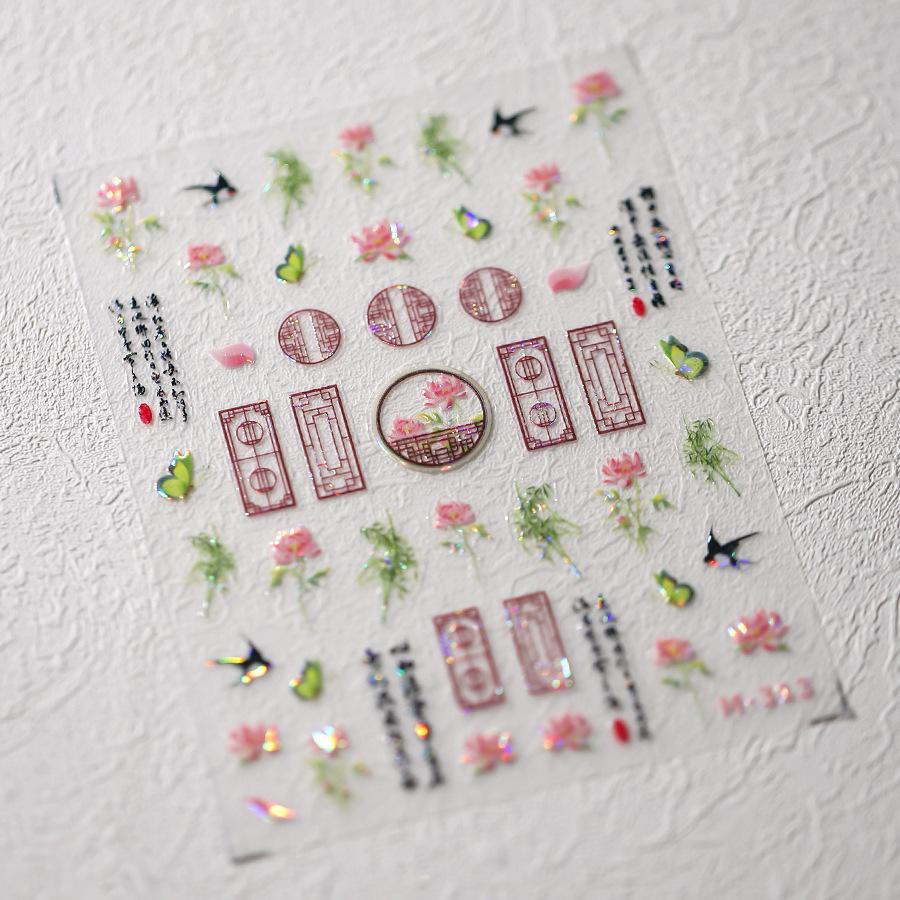1pcs 5D Exquisite Flower Nail Art Stickers Colorful Macaron Flower Nail Decoration Decals DIY Adhesive Accessory