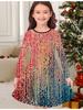 Girls' Autumn and Winter Fashion Dress, 3D Print  Round Neck Long Children's T-shirt Dress, Casual Versatile, Christmas Clothing