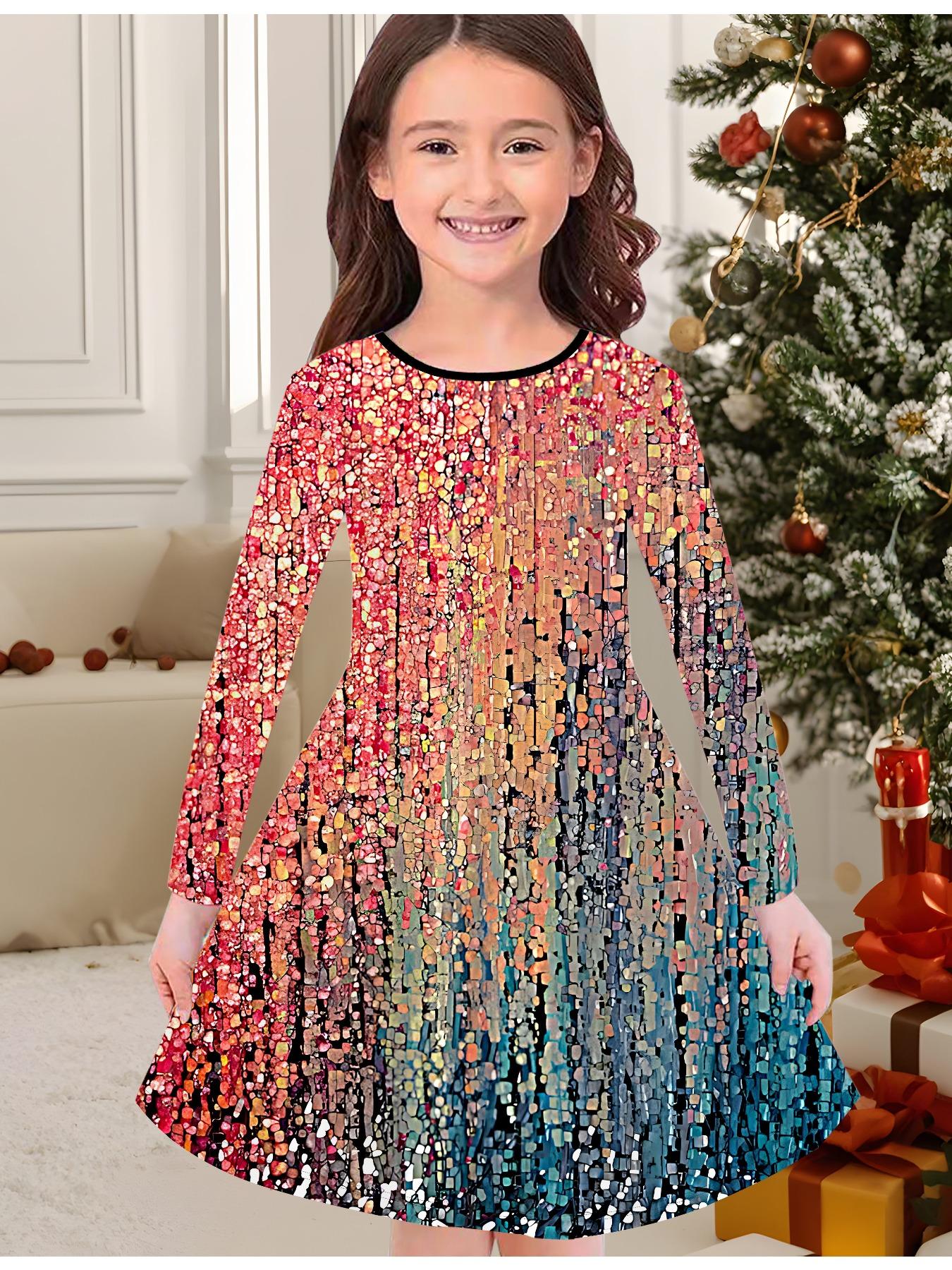 

Модное осенне-зимнее платье для девочек, 3D-принт, с круглым вырезом, длинное детское платье-футболка, повседневное универсальное, рождественская одежда 170 красный