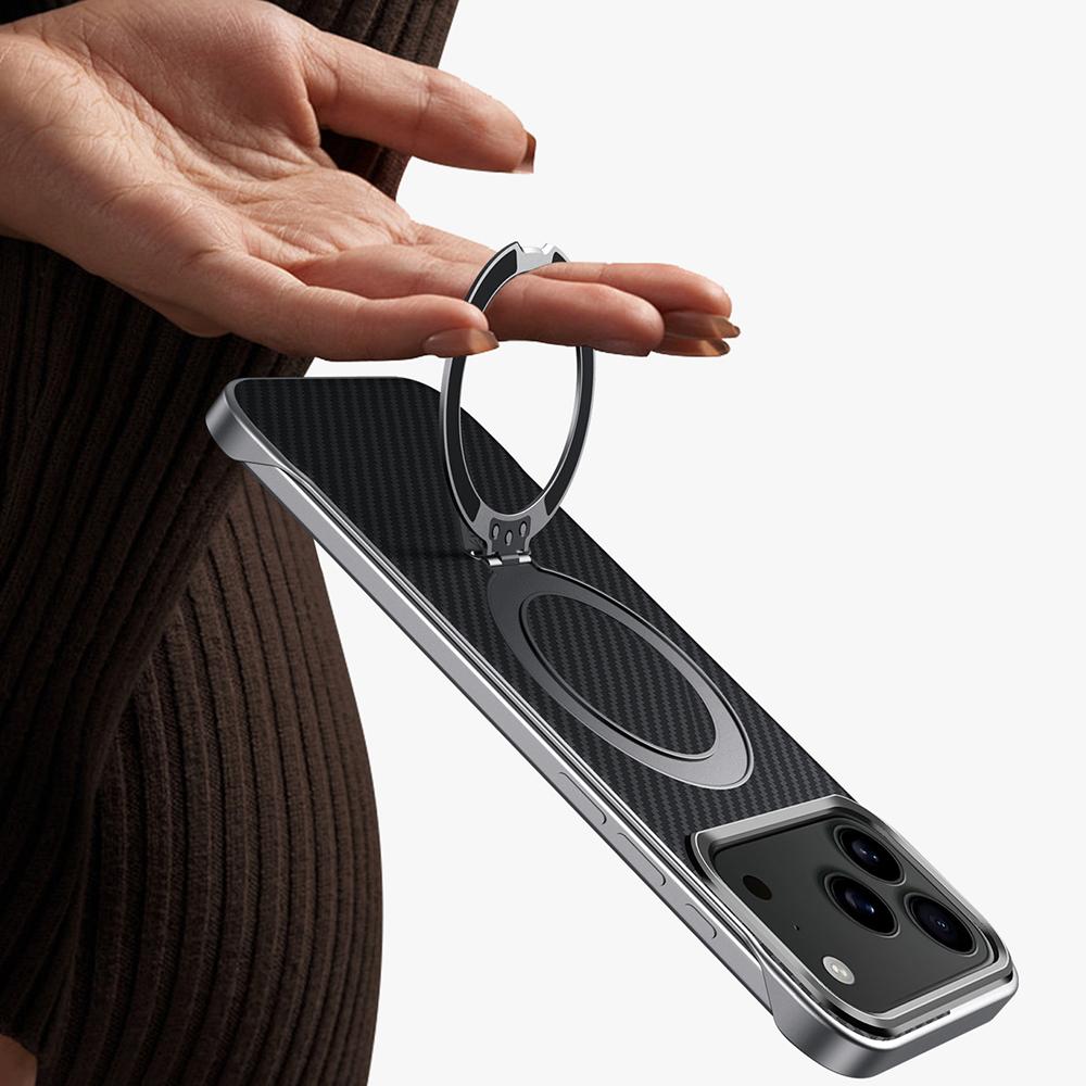 SULADA For iPhone 17 Pro Case Compatible with MagSafe Kickstand PU+PC Phone Cover Carbon Fiber Texture