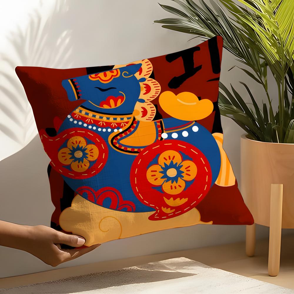 Linen Cushion Covers For Decorative Sofa Home Pillows Case Car Chair Pillows Cases Japanese Traditional Shrine Ritual Prints