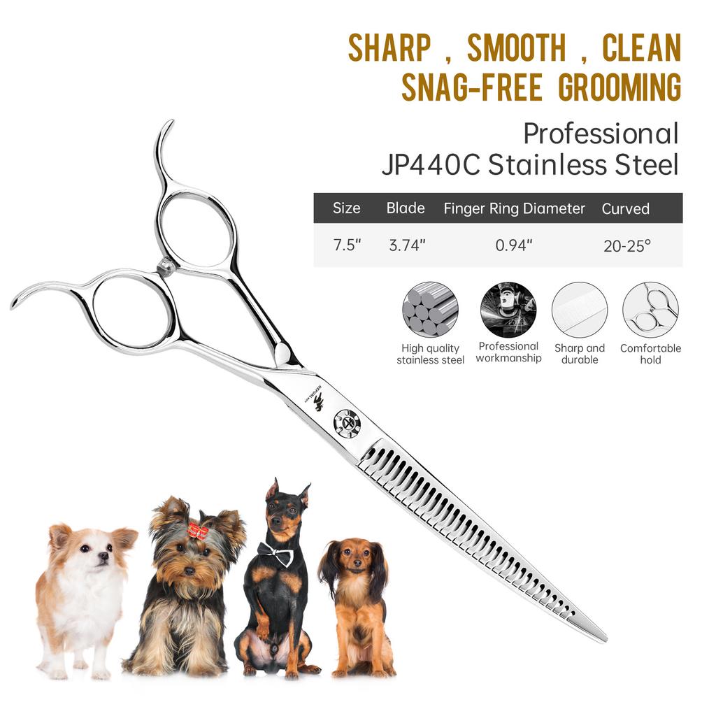 7.5-Inch Curved Magic Tooth Scissors, Pet Trimming Scissors, Thin Scissors, Professional-Grade Pet Division Special
