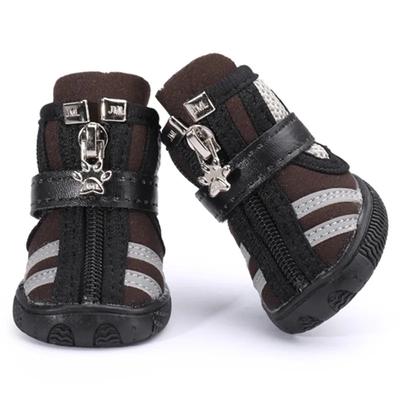 Atmungsaktive Haustier Hundeschuhe Frühling Sommer Kleine Hundeschuhe mit Reißverschlüssen Rutschfeste Hundestiefel für Teddy Chihuahua