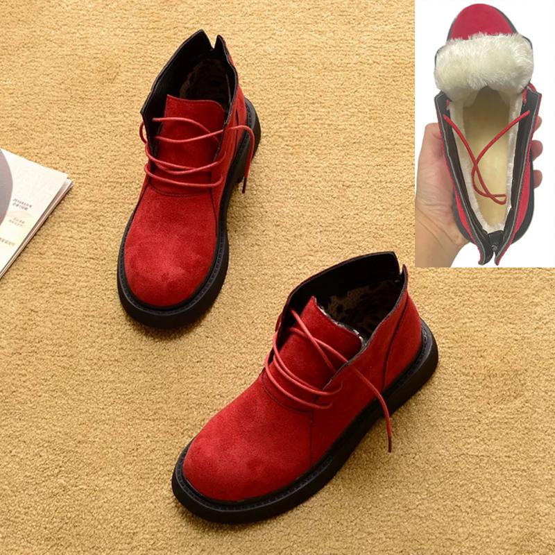 2025 Winter Women Snow Boots White Plush Inside Warm Winter Shoes Flat Non-slip Ladies Ankle Boots Black Red