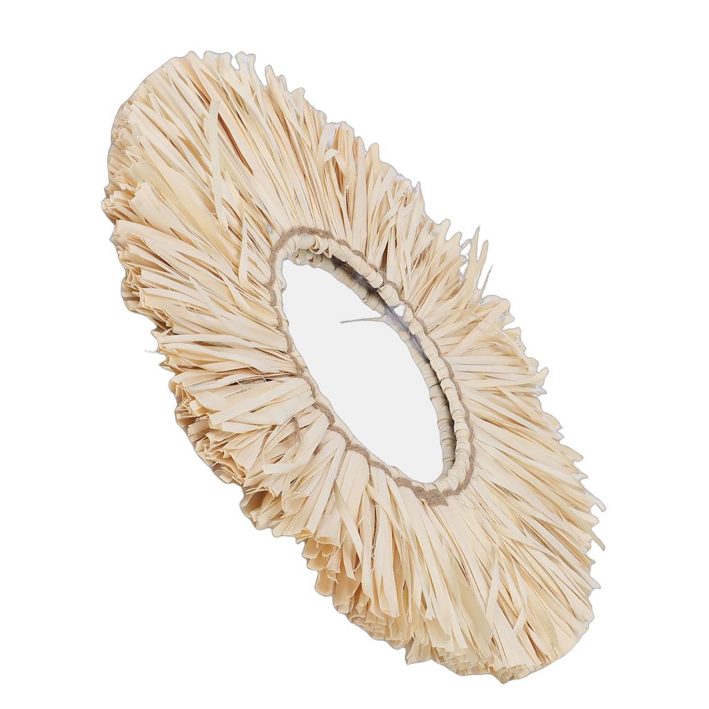 Espejo de Pared de Paja Estilo Nórdico Espejo Colgante con Borla de Paja Tejida a Mano Decoración de Pared Boho