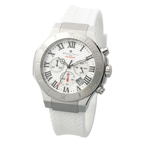 Authentic Salvatore Marra Wristwatch, SM23106-SSWHWH, 5 ATM Water Resistant, Chronograph, Date Display, Rubber Strap, SSWHWH