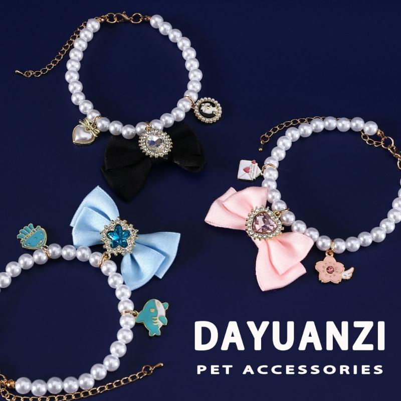 Pet Wedding Pearls Collar Jeweled Necklace Studded Glinting Rhinestones Heart Wedding Costume