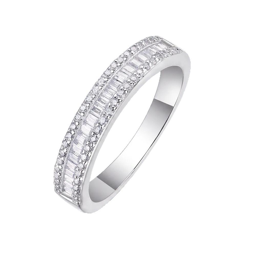GRA Certified 925 Sterling Silver Half Eternity Moissanite Ring Baguette & Round Pave Channel Set Wedding Band Jewelry for Women