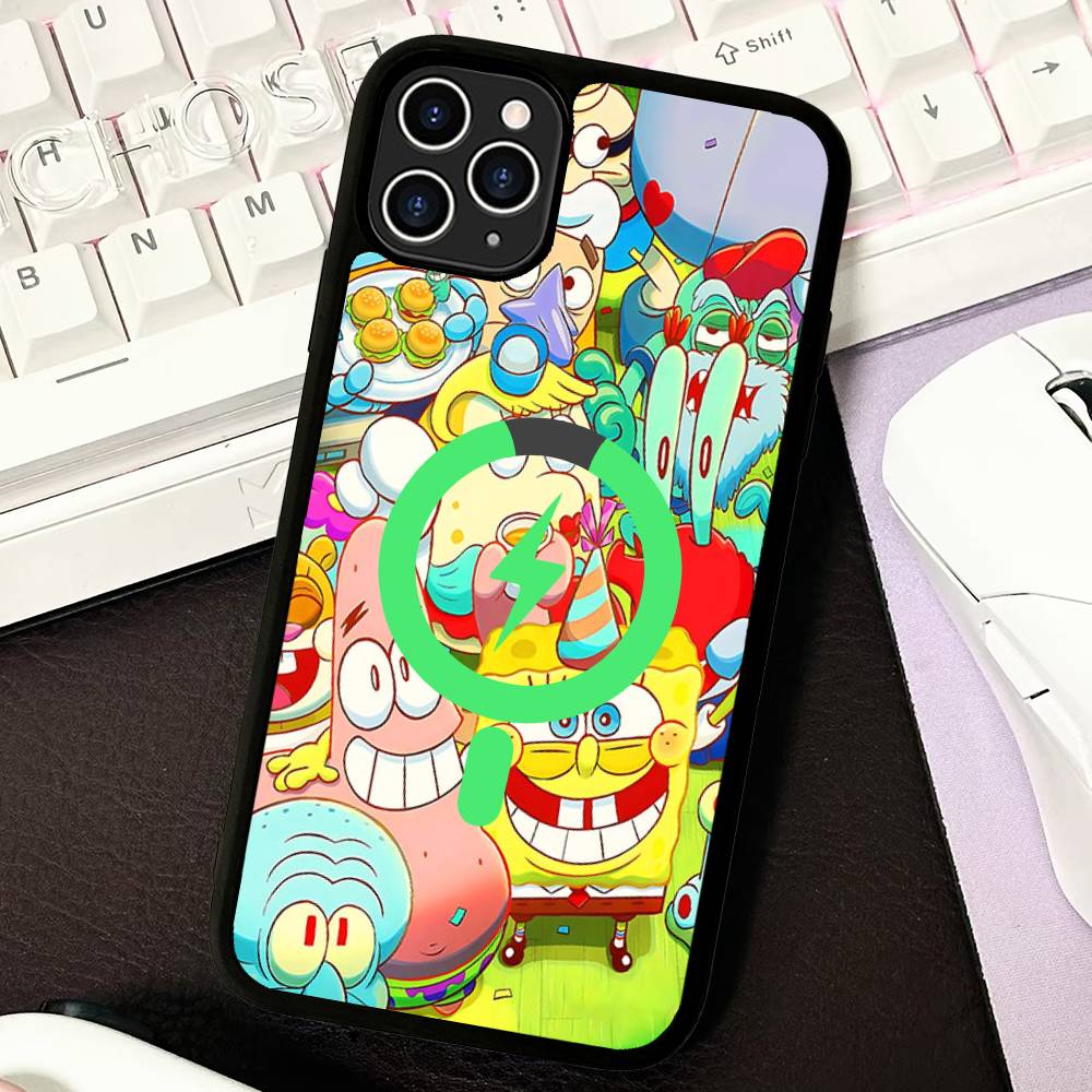 Cartone Animato Carino S-SpongeBob Anime Nero Per Magsafe Custodia Magnetica per Telefono Per IPhone 16 15 17 Pro Max 11 12 13 14 Plus Cover