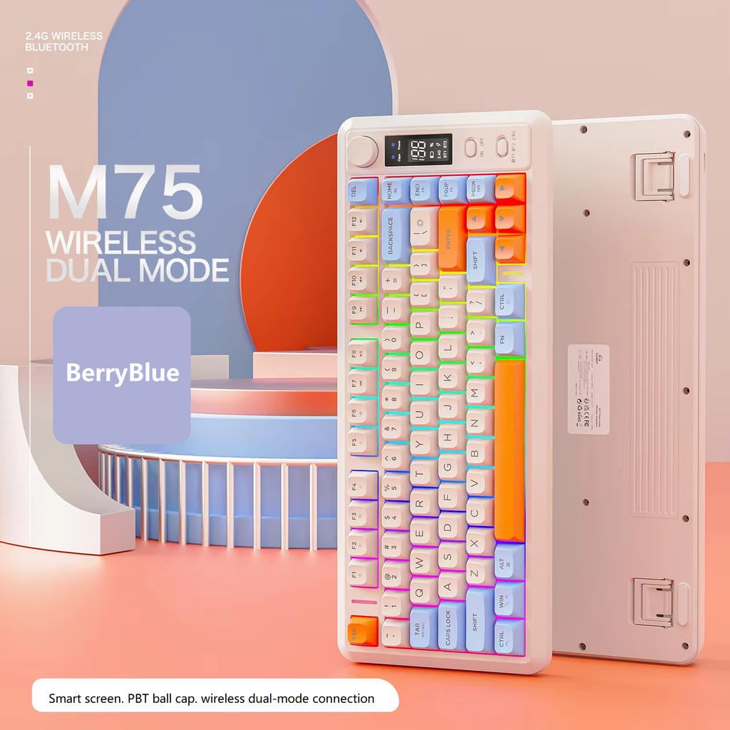 FREEWOLF M75 Wireless Mechanical Gaming Keyboard 2.4G/ Dual Mode 82 Keys RGB Multimedia Anti-Ghosting ABS+PC Private Mold