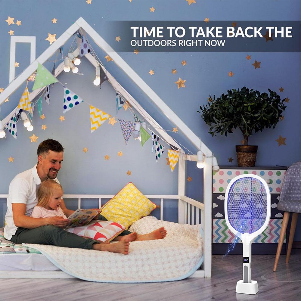 Electric Fly Swatter Insect Killer 4000V Type-C Rechargeable Detachable Handheld Automatic Tapping Mode Indoor Outdoor for Home