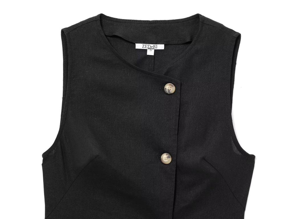 2025 Women's Summer Linen Blend Double-Breasted Vest & Wide-Leg Pants Fashion Set