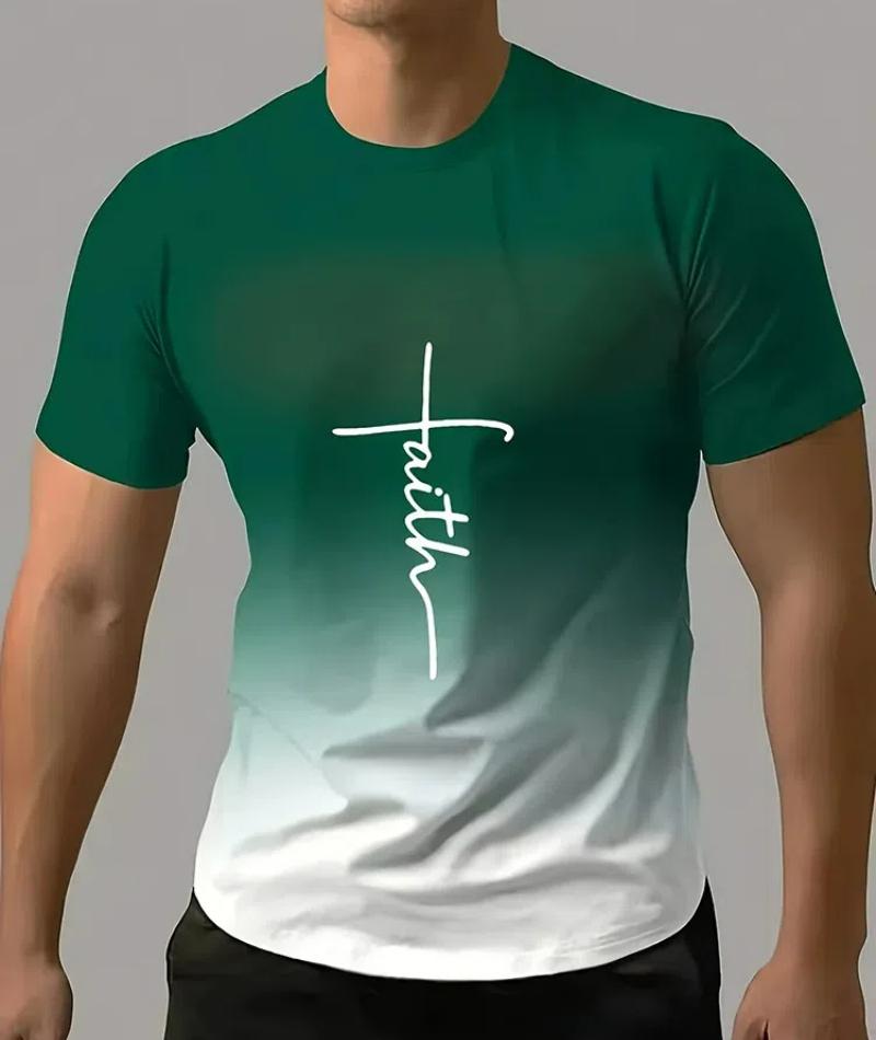 Summer Casual Men's T-Shirt Daily Outdoor Loose Comfortable Short Sleeves Fashionable Street Style Gradient Color Top Tees
