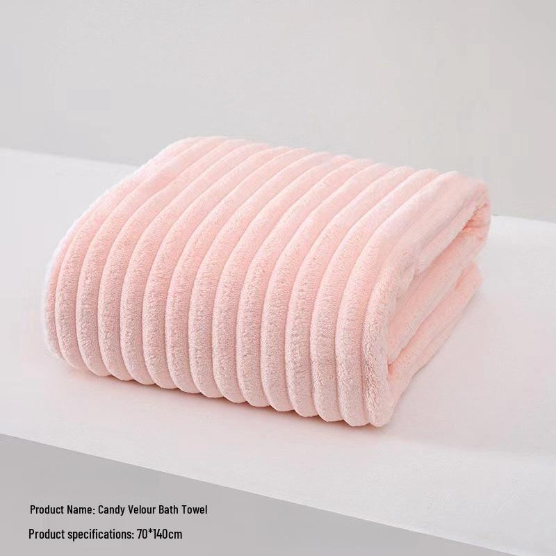 Coral Fleece Quick-Dry Candy Stripe Bath Towel: Super Soft, Large, Thickened, Colorful, and Absorbent.