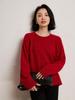 Women's Red Kangsai Ni Cashmere Round Neck Pullover Sweater - Thick, Loose Knit for New Year and Christmas