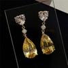 925 Sterling Silver Yellow Pear Cubic Zirconia Drop Earrings Luxury Fashion Women Ear Accessories for Engagement Wedding JewelryGood product