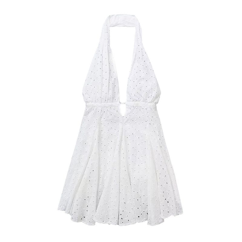 Kaslead New Arrival Women's Clothing Fashion Style Fashion Casual Cut Out Embroider Hanging Collar Dress 4786282