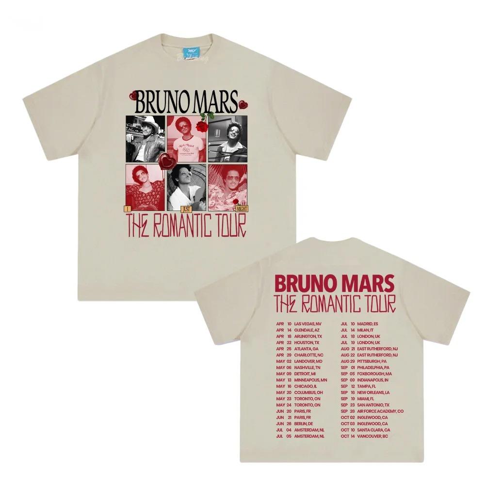 T-shirt en coton Bruno Mars The Romantic Tour 2026 Pop Music Tour Impression graphique T-shirt Coton Hip Hop Gothique Streetwear Hauts à impression graphique