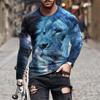 Vintage Long Sleeve T Shirt For Men Animal 3d Print Top Summer Men'S Casual Oversized O Neck Pullover Fashion Male Clothes