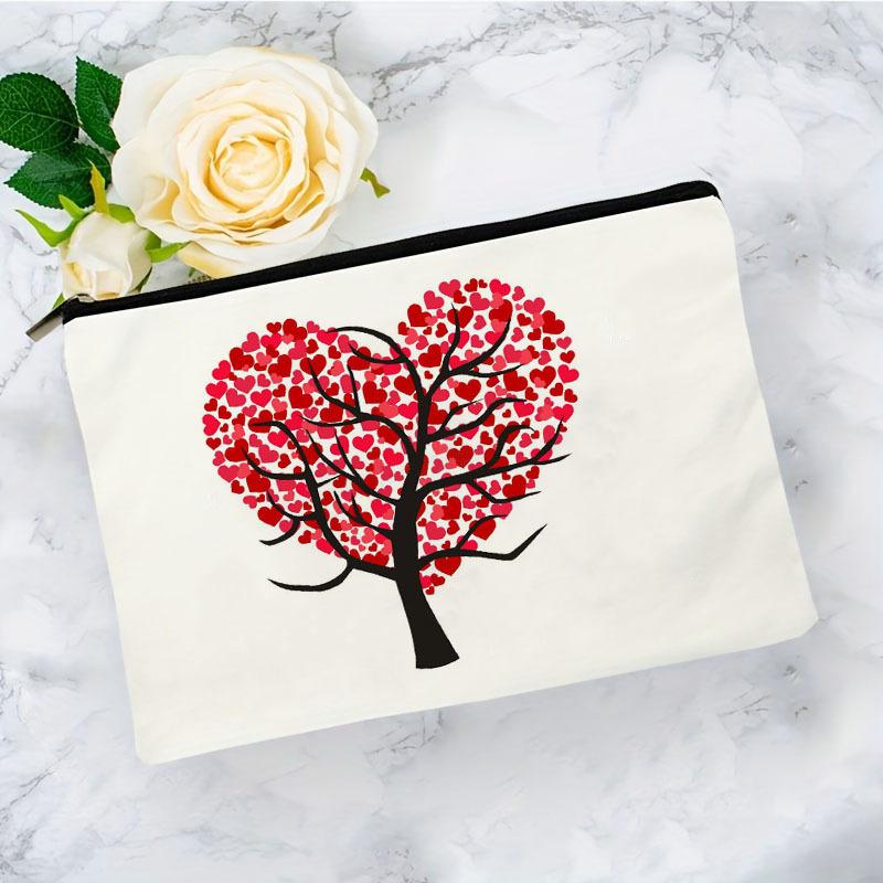 

Красивая косметичка с принтом в виде дерева любви на молнии, женская ручная сумка, дорожная портативная сумка для хранения косметики, подарок на День святого Валентина