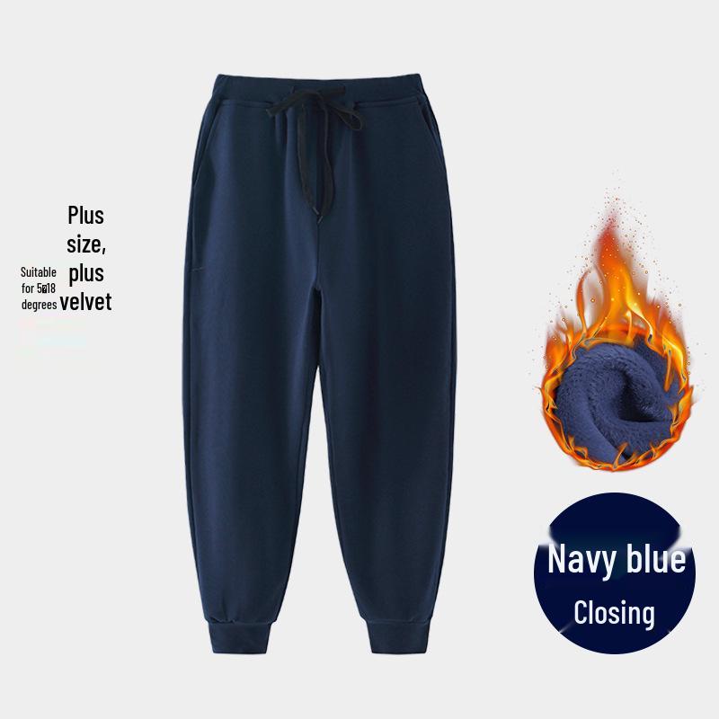 Calças Esportivas Retas com Forro de Fleece Azul Escuro para Meninas do Ensino Fundamental - Uniforme Escolar Primavera/Outono