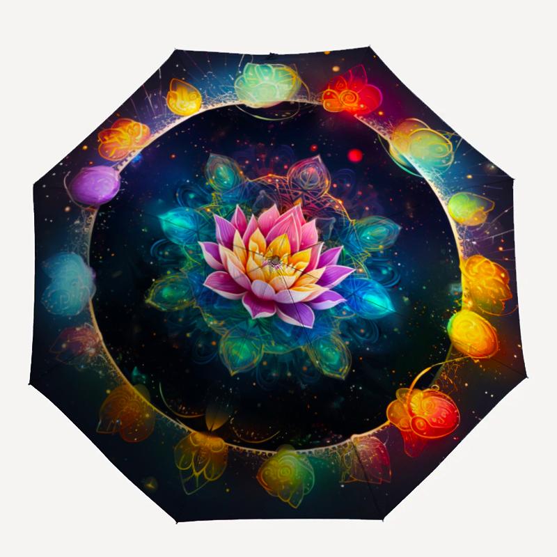 1 PC Automatic Folding Umbrella - Mandala Lotus Pattern, Portable & Foldable Design with 8 Ribs, Christmas Birthday Gifts