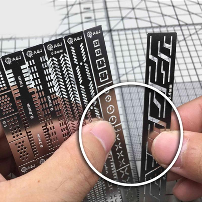 12 In 1 Steel Carving Ruler  Drill Hole Detailers Scribes Line Stencil For Model Detailing Precise Craft Tool