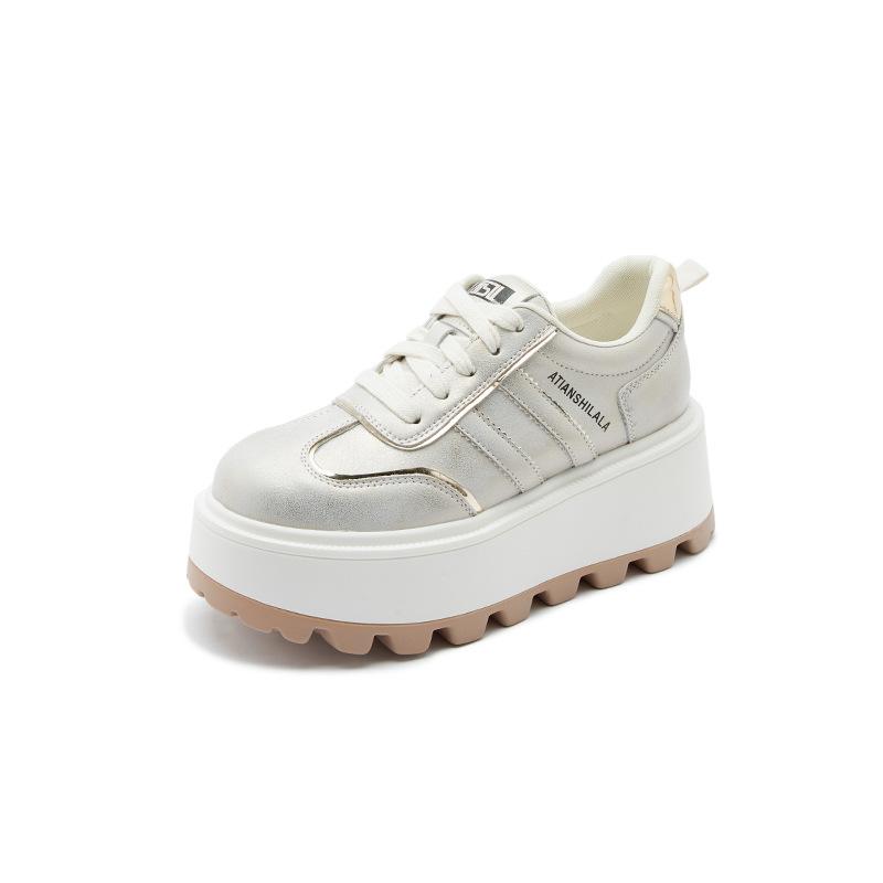 Little White Shoes Platform Heightening Women's 2025 New Retro Casual Fashion Sports Comfortable Female Student Dad Board Shoes