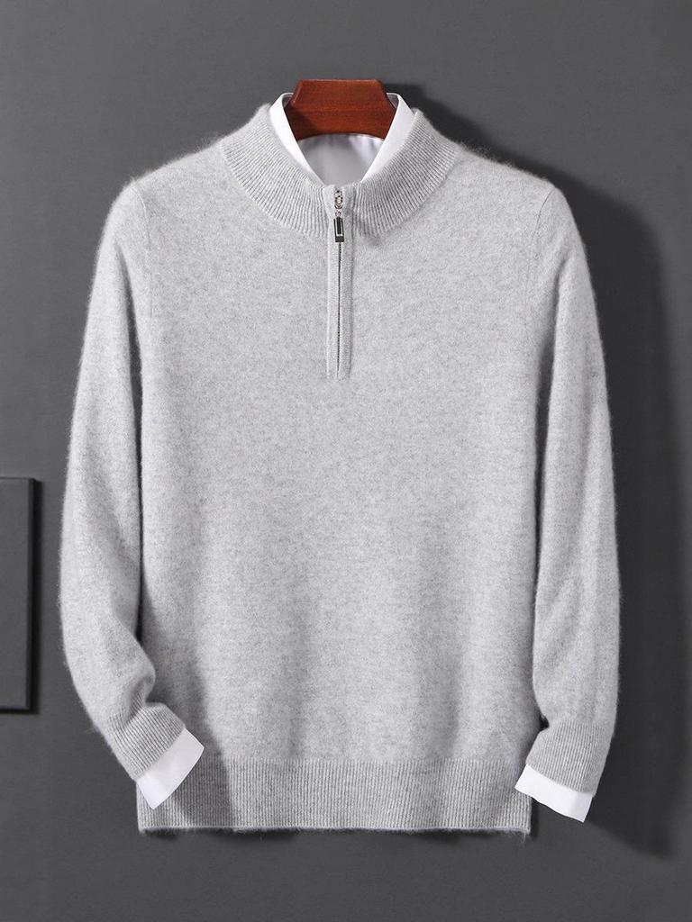 Men's 12-Gauge Zipper Sweater with Half-High Collar - Versatile Knitwear for Autumn/Winter Commute