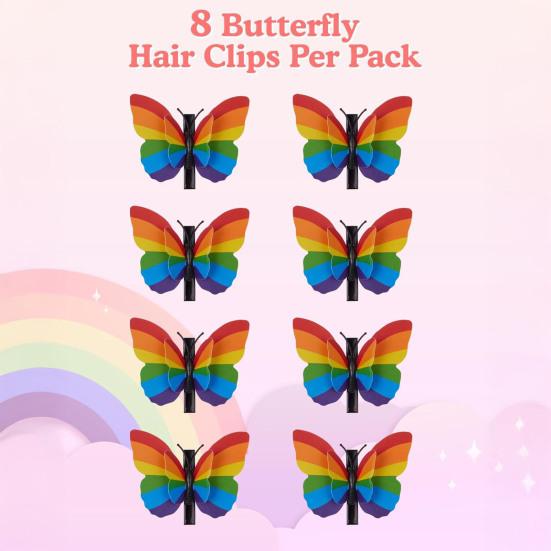 8Pcs Women Hair Clips Rainbow Butterfly Decor Hairpins 3D Wing Design Perfect Size Women Girls Hair Pins Hair Accessories