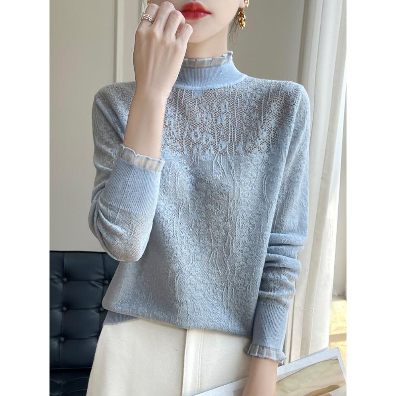 

DAFIFY Женская мода повседневная осень-зима однотонный принт длинный рукав полуводолазка свитера XXL синий