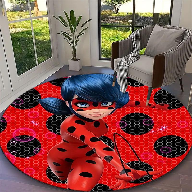 Ladybug Print Round Rug, Multi-functional Office Chair Sofa Carpet, Easy Clean Carpet for Home and Living Spaces