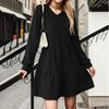 Spring and Autumn Women's Fashion V-neck Solid Color Stitching Long Sleeve Loose Dress
