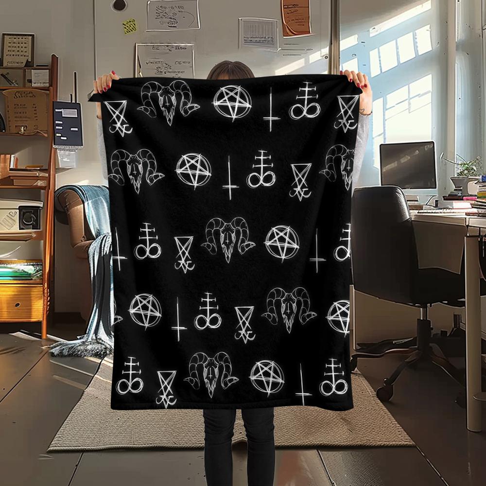 1 ks Flanelová deka s potiskem symbolu Satana, Vysoká kvalita, Pro všechna roční období, Domácí dekorace, Teplo a pohodlí, Perfektní pro vánoční dárky