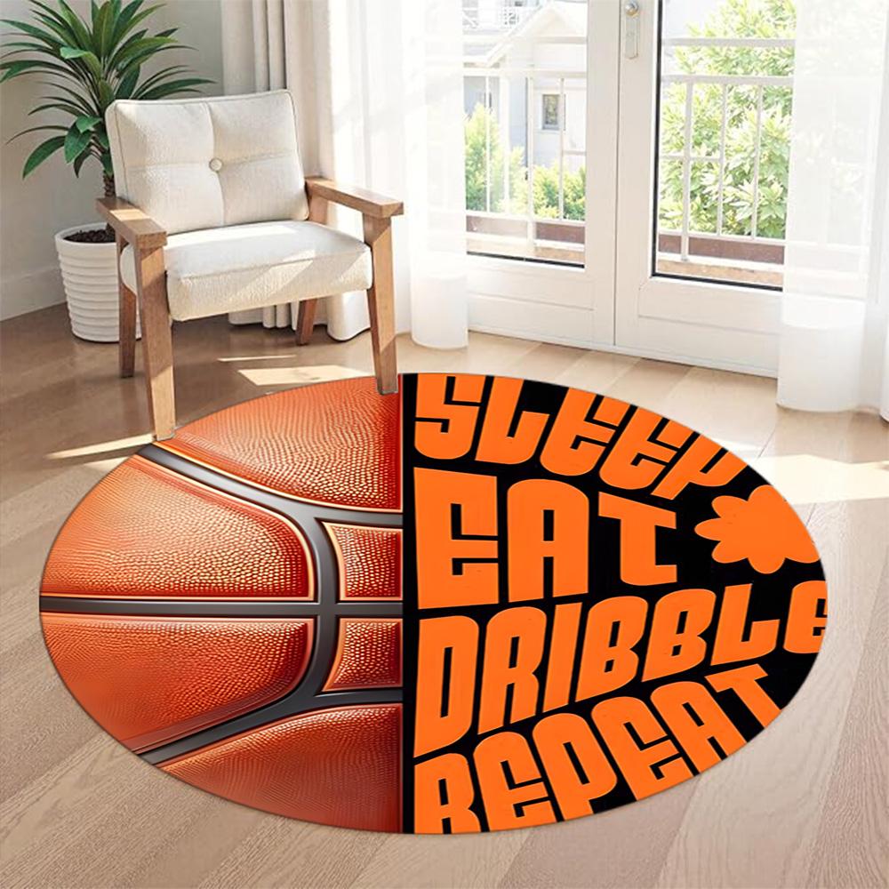 Basketball Runde Bodenmatte Design für Balkon Spielzimmer Wohnheim Eingangsbereich Rutschfeste Runde Teppich Anime Büro Dekoration
