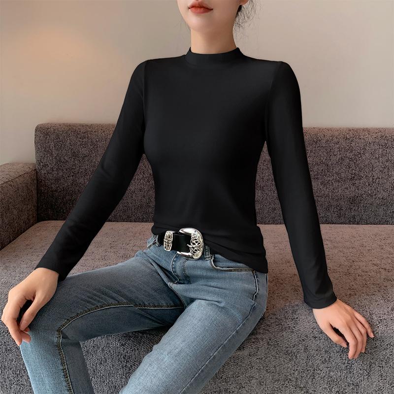 

Женская базовая водолазка с длинными рукавами, тонкий топ прилегающего силуэта, новый весенне-осенне-зимний XXL чёрный