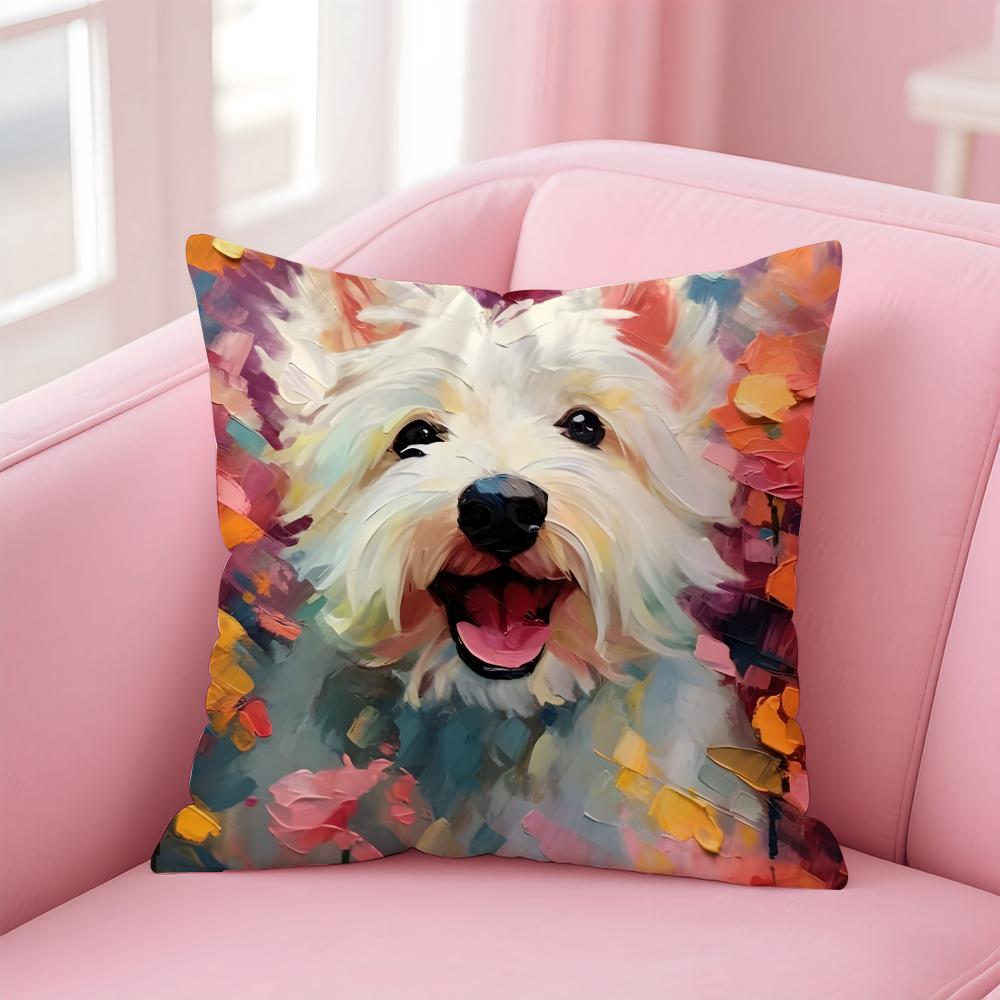 WWest Highland White Terrier Cushion Cover Pillowcase Short Plush Invisible zipper Room Sofa Cushion Cover